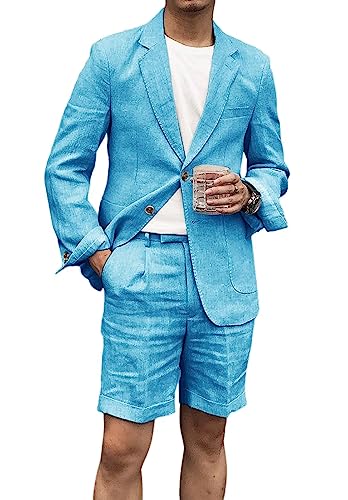 Men's Linen Suit 2 Piece Tuxedo Summer Shorts Set Wedding Sports Blazer Pant
