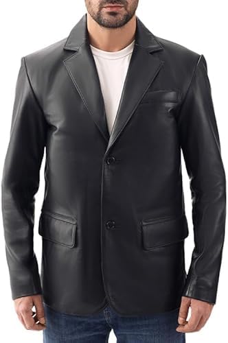 chava Men's Black Genuine Leather Blazer, Two-Button Notch Lapel, Regular Fit, Smart Casual Style-picture-30