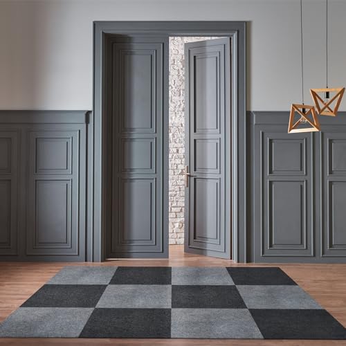 Vieshful Selbstklebende Teppichfliesen 50x50 cm, Zuschneidbare Teppichbodenfliesen, Weiche Nadelfilz Fliesen für Wohnbereich, Büro, Küche – 10 Fliesen pro Box / 2,5 m² Hellgrau
