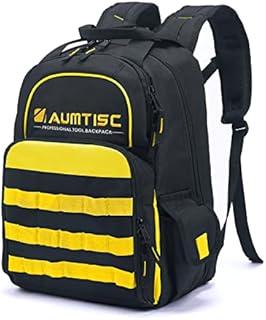 AUMTISC Tool Backpack Jobsite Backpack Tools Bag Multi-Use Pocket Industrial & Construction Work Backpack (Black)