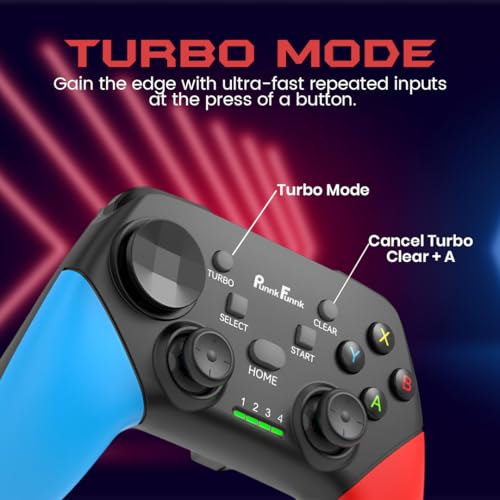 Image of PunnkFunnk Gaming Controller Lite Wireless Bluetooth Gamepad for Android, iOS, PC & Smart TV with Turbo Function, Ergonomic Grip, Rechargeable Battery (EliteX Wireless Red Blue)