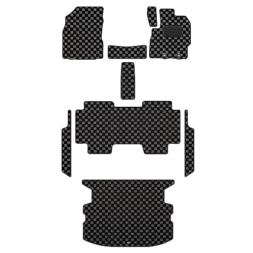 Hotfield トヨタ 互換品 新型 シエンタ 5人乗り 10系 15系 2025年8月〜対応 フロアマット+ステップマット+トランクマット ラゲッジマット / 形状04 ハイブリッド/リアステップ分割形状 チェックグレー