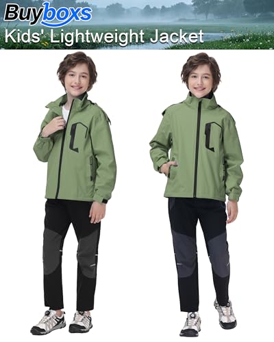 Image of Kids Rain Jacket Boys Girls Lightweight Raincoats Kids Outdoor Windbreaker Jackets with Detachable Hood