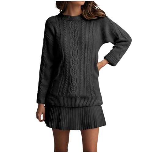 Hauetro Strickpullover Damen Oversized Grobstrick Zopfstrick Pullover Rundhals Langarm Einfarbig Oberteile Elegant Cable Knit Pulli Casual Lose Winter...