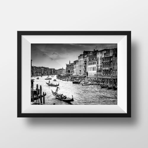 Black And White Photo Venice - Grand Canal Gondolas Italy