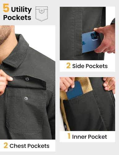 TBMPOY Men's Winter Canvas Jacket Thick Sherpa Fleece Lined Trucker Work Utility 5 Pockets Cotton Warm3