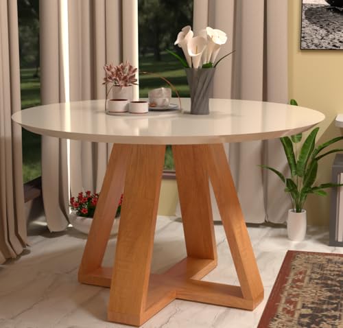 Top 5 Melhores Mesas Redondas para Comprar em 2025 2 Mesa de Jantar Tampo Em Vidro Redonda Design Moderno Estrutura Robusta (Off White)