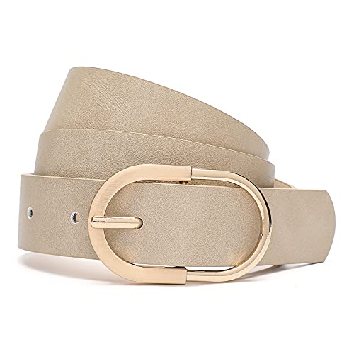 Womens Leather Waist Belts for Jeans Pants with Gold Buckle