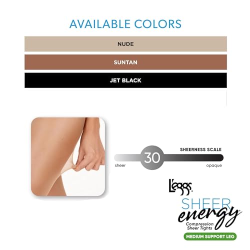 Image of L'eggs Sheer Energy Women's Medium Support Leg, Control Top, Sheer Toe, Compression Tights