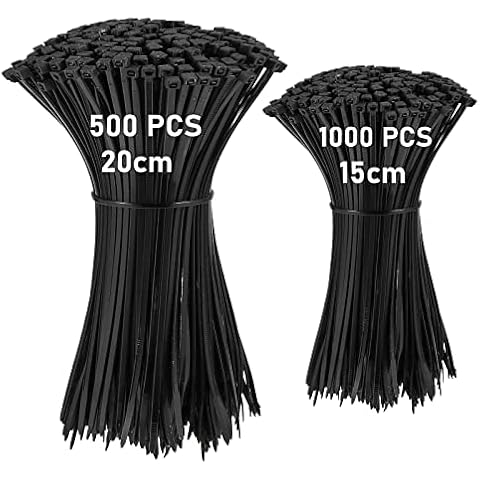 ZEONHEI 1500 PCS Black Cable Ties, 200mm 150mm Zip Ties, Heavy Duty Cable Ties Bulk Plastic Self-Locking Tie Wraps for DIY, Home Office Garden Garage and Workshop Cover