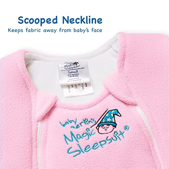 Magic Sleepsuit Baby Merlin's Microfleece Baby Swaddle Transition Product - Soft and Cozy Design, Double Zipper for Easy Diaper Changes, Promotes Safe Sleep 3-6 Months - Pink - Small 12-18lbs