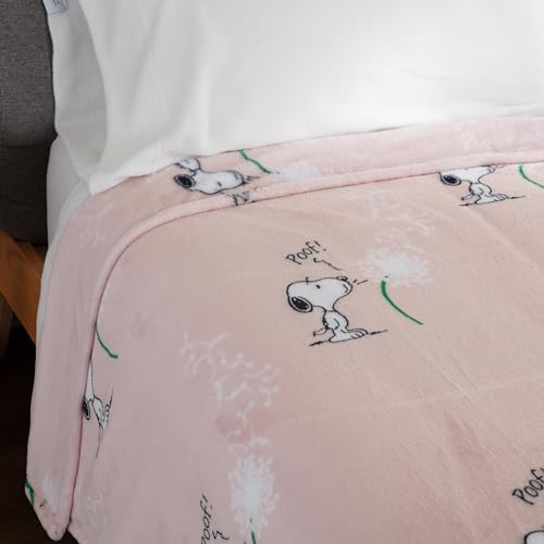 Image of Berkshire Blanket Peanuts VelvetLoft Cute Character Snoopy Plush Blanket,Make A Wish Spring Pink,King 90 in x 108 in (Official Peanuts Product)
