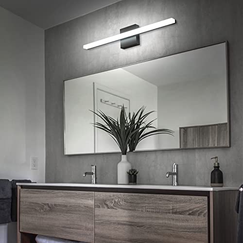 Image of Combuh Bathroom Light Fixtures Dimmable Black Vanity Lights Bar 24 Inch 14W Bathroom Lights Over Mirror ip44 Wall Sconces Daylight White 6000K
