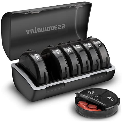 Pillendose Deutsche,medikamentenbox 7 tage Morgens Mittag Abends, Pillendose Rund 7 Tage 3 fächer, Handlicher und Feuchtigkeitsbeständiger Medikamentenbox Medikamentendosierer Woche Cover