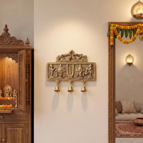 Image of KridayKraft Wall Hanging Tirupati Balaji Symbol Shankh Chakra Tilak with Hanuman ji and garud Statue Gold Plating Antique Decorative for Home & Office Table Showpiece Figurines,R