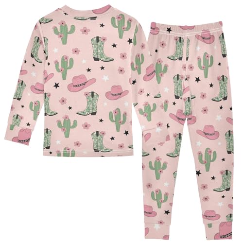 Pajama Sets Long Sleeve Cowboy Boots Pink Floral Pattern Soft Comfy Sleepwear 2 Piece PJS 3-8T3