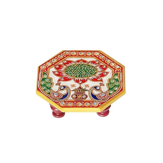 Small Peacock Marble Chowki - Pooja & Home Decor -1