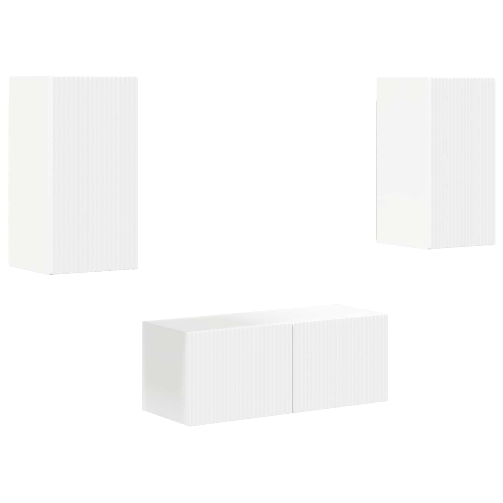 Mueble para TV montado en la pared, 6 piezas, color blanco, de madera resistente, mueble bajo moderno para sala de estar, zona de entretenimiento, gran espacio de almacenamiento