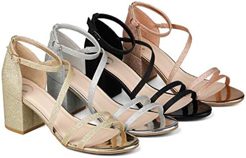Journee Collection Womens Bella Pumps with Glitter Material and Thick Block Heel, Black, 8 | Image 5