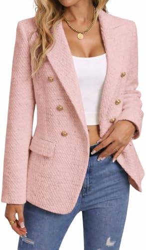 Mina Self 2025 Fall Women's Tweed Plaid Blazer Jacket, Warm, Fully Lined, Fashion, Business Casual, Elegant Coat with Pockets
