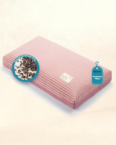 Edomi Buckwheat Neck Pillow for Bed Sleeping, Cool Sleep Firm Neck Support, Adjustable Loft Cube Pillow with Dual Pillowcases, Pain Relief for Back/Side/Stomach Sleepers Office Home Naps, 18X10 (Red)