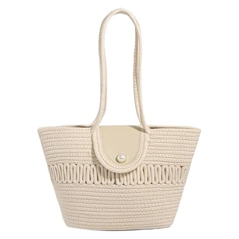 PuTian Woven Tote bag for Women Boho Vintage Shoulder Bag Summer Beach Top-Handle Handbag Purse for Vocation Travel, White Cover