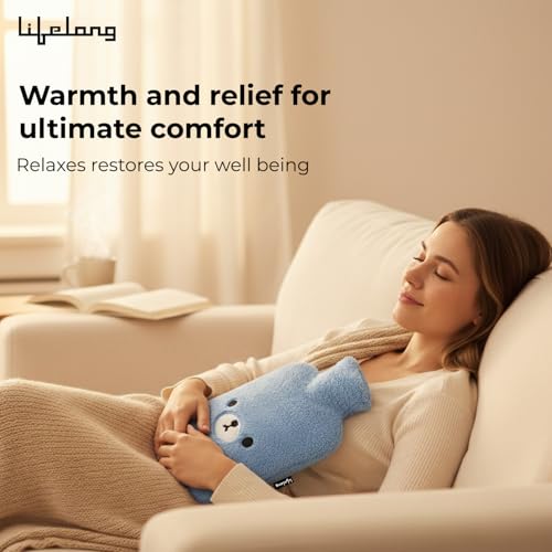 Image of Lifelong 2000ml Hot Water Bottle with Cover | Silicone Hot Water Bag for Pain Relief, Period Cramp Comfort & Back, Feet Ache Relief with Soft Fur |Spill & Burn Free Bottle with Hot Compress (LLEHWB54)