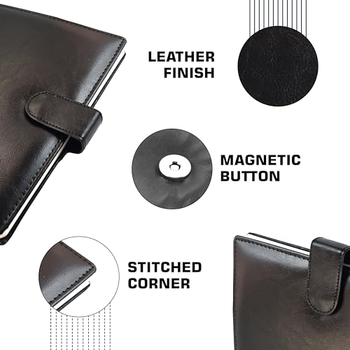 Image of Cubic A5 Foambound Leather Notebook Black | 160 Pages | Soft Cover | Button Closure | Premium Journal for Office, School, Notes, Journaling | Elegant, Durable & Compact Design