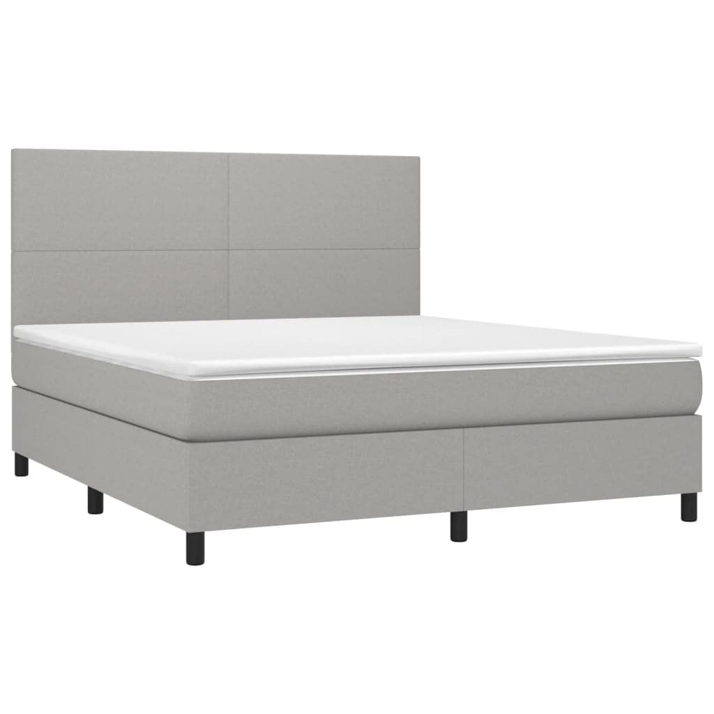 Tkanina regulowany zagłówek LED 180x200cm Szary | Łóżko kontynentalne z materacem i LED jasnoszare 180x200cm tkanina z regulowanym zagłówkiem