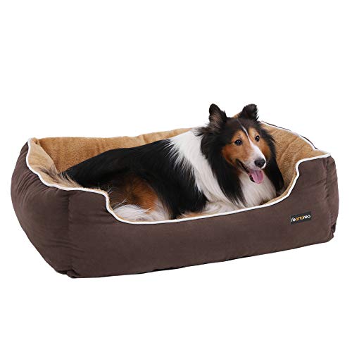 Feandrea Luxus Hundebett, weiches Hundekorb, L, mit abnehmbarem Kissen, 90 x 25 x 75 cm, braun und beige PGW06YC