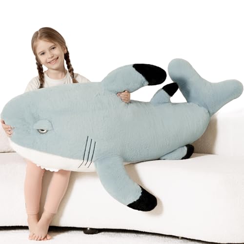 Image of Tezituor 51inches Giant Great White Shark Stuffed Animals, 4.3ft Oversize Gray Stuffed Shark Plush Body Pillow for Girls Boys, Realistic Ocean Plush Toy Christmas Birthday Gift Decora for Kids Adults