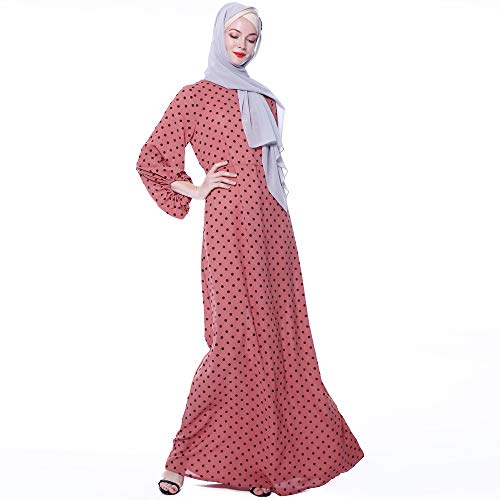 Women's Long Sleeve Maxi Dress Muslim Abaya Robe Plain Simple Modern Islamic Arabic Style Casual Dress (244-Red, M)