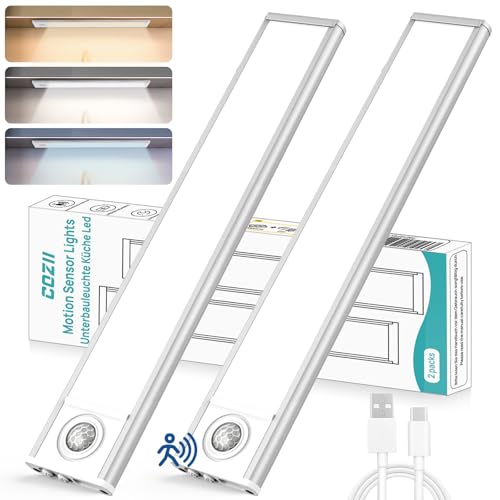 COZII Luce Armadio 68 LEDs con Sensore, 6500K Senza Fili, Sottopensile, per Cucina, Dimmerabile, Magnetica, USB Ricaricabile, per Scale, Corridoio, 20cm*2 Pezzi