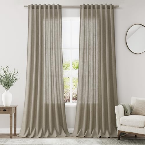 Image of Mocha Linen Curtains 90 Inch Length 2 Panels Set for Living Room Rod Pocket Back Tab Window Drapes Light Filtering Modern Farmhouse Curtain 90 Inches Long for Dining Room Bedroom Nursery 52x90