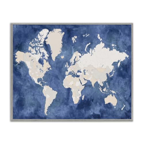 'Country Border World Map Deep Blue Ocean'| Framed Giclee Art