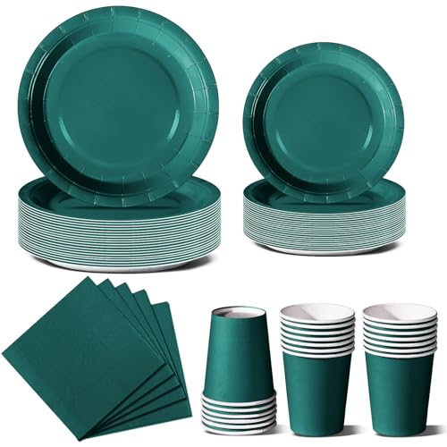 Nkaiso 96 Piezas Verde Vajilla Fiesta Cumpleaños, Platos y Vaso Cumpleaños Infantil, Set de Party Decoración Platos Desechable Servilletas para Navidad, Barbacoas, Fiestas -24 Invitado
