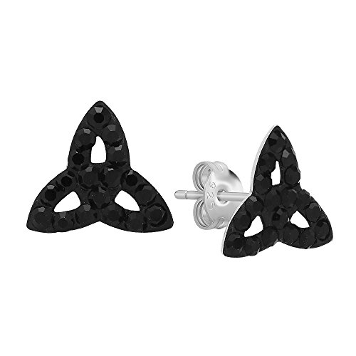 (Nickel Free) 925 Sterling Silver Crystal Celtic Trinity Knot Stud Earrings 1823 (Choose Your Color!) (Black)