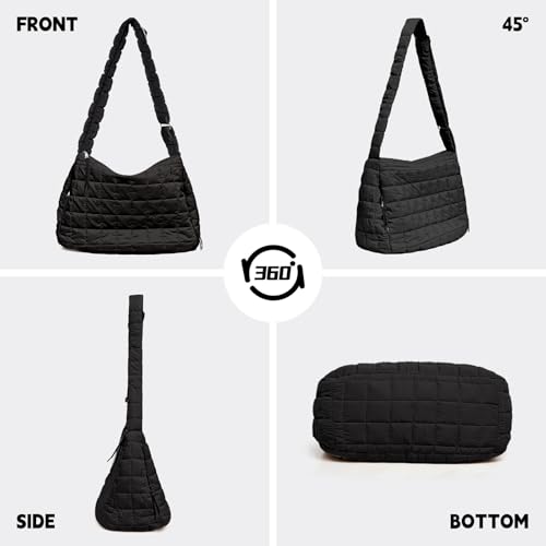 Image of Quilted Puffer Tote Bag Adjustable Shoulder Strap NylonTote Bag Trendy Oversized Shoulder Bag for Women Travel Casual