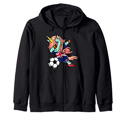 Dabbing Unicorn United Kingdom Football - UK Flag Soccer Zip Hoodie, Black