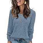 DB MOON Womens Lightweight Sweaters 2025 Long Sleeve Henley Shirt Fall Casual Crewneck Tunic Tops