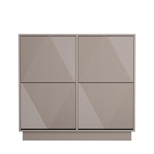 UEV Armoire à Chaussures avec 4 Abattants, Meuble à Chaussures, Étagère Réglables et Amovibles, Surface Motif Spécial Gravure, Système Anti-Basculement,...