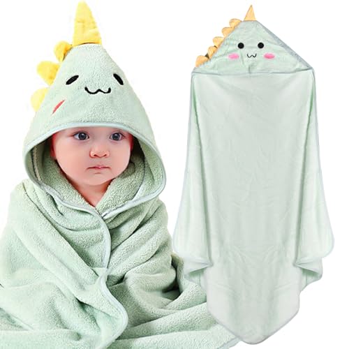 Toalla con Capucha Bebé, 80 x 80 cm Bebés Toalla Suave y Súper Absorbente,toalla de bebé con capucha, Juego de Toallas de Baño Infantiles, como Regalos Bebes, para Niño y Niña,Dinosaurio Verde