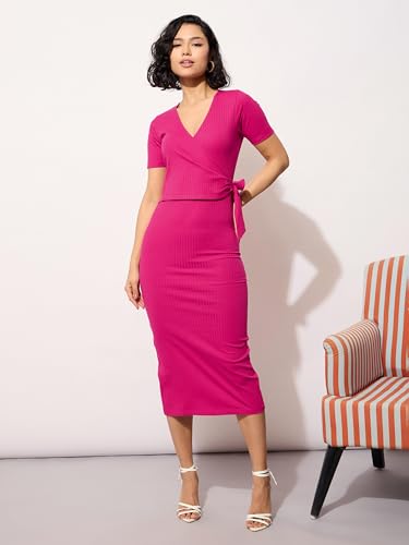 Image of barcino Black Rib Side Knot Bodycon Midi Dress