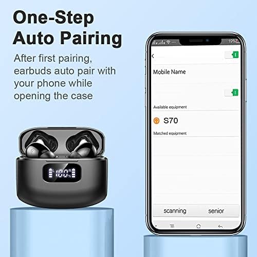 GCBIG Wireless Earbud, Bluetooth 5.2 Headphones with Mic, Wireless Earphones HiFi Stereo Immersive Bass Sound, Wireless Headphones with USB-C Charging, Touch Control, IP7 Waterproof, 40H Playtime