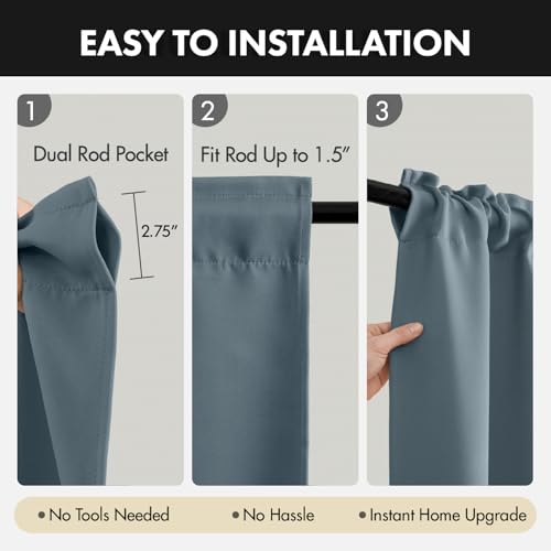 Image of MIULEE Set of 4 Grey Blue 45 Inch Short Blackout Kitchen Window Curtains | Bedroom Drapes, Light Blocking Privacy Curtains for Small Windows, Bathroom, RV /Motorhome, Laundry, Top&Bottom Rod Pocket