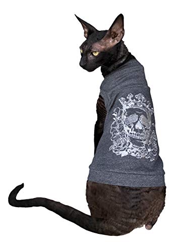 Kotomoda sphynx Cat's T-shirt embroidery SILVER CROWN Scull # 3 (S)