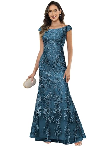 Mother of The Bride Dresses for Women Off The Shoulder Chiffon Lace Mermaid Formal Evening Dress