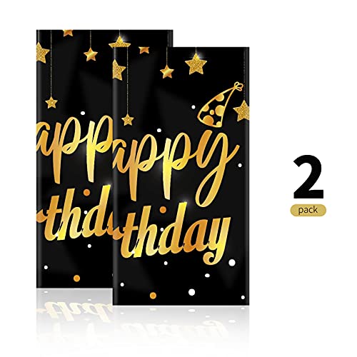 Ruisita 2 Pack Black Gold Table Cloth Cover Happy Birthday Tablecloth Party Tablecloths Rectangular Table Cloth Cover For Indoor Or Outdoor Parties Birthdays #TOP3
