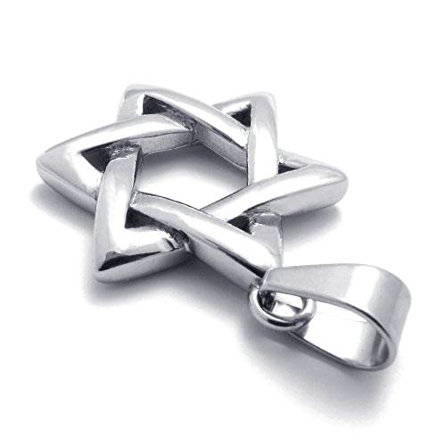 Jonline24H Polished Stainless Steel Necklace Lucky Star Of David Pendant - Silver, 18-28Inches Chain(28 Inches) #TOP2