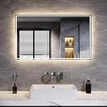 ELEGANT 1000 x 600mm Backlit LED Illuminated Bathroom Mirror with 3-Color Dimmable Lights, Lighted Bathroom Makeup Wall Mounted Mirror with Demister Pad, Sensor Touch Switch, Horizontal/Vertical